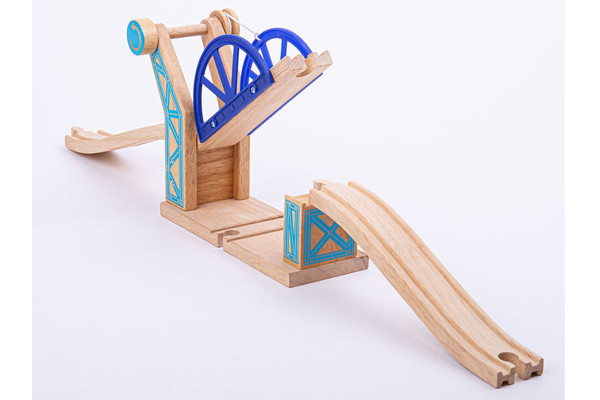 Bigjigs Ophaalbrug blauw met rails | Houtentreinshop.nl Bigjigs Ophaalbrug met rails | Houtentreinshop.nl