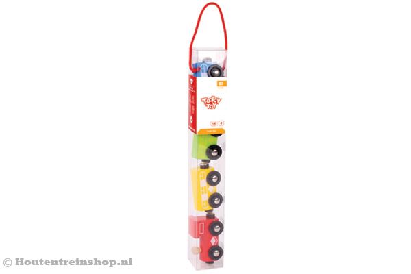 Gekleurde trein in luxe verpakking.