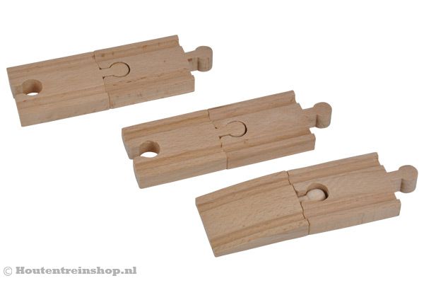 Breid je treinbaan uit met deze Woodtoys set.