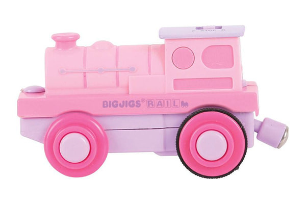 Automatische trein in de kleur roze.