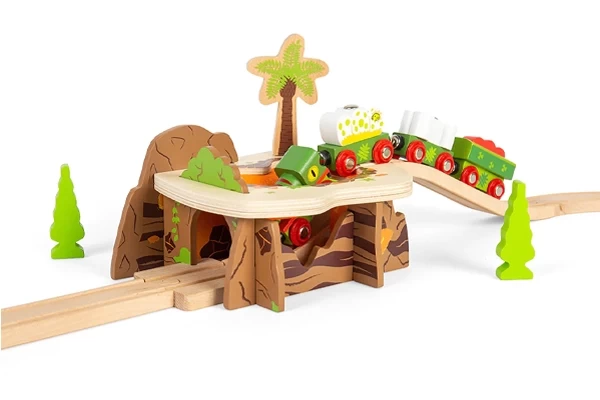 Koppel de tunnel aan houten rails