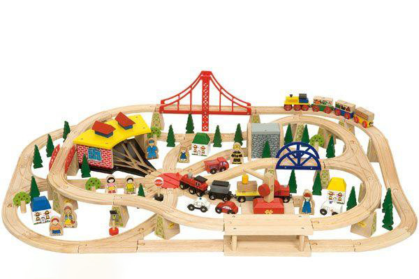 Bigjigs houten trein 130 delen.