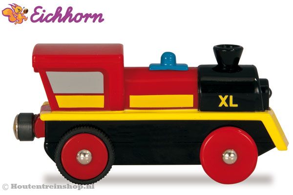 Batterij aangedreven rode trein.