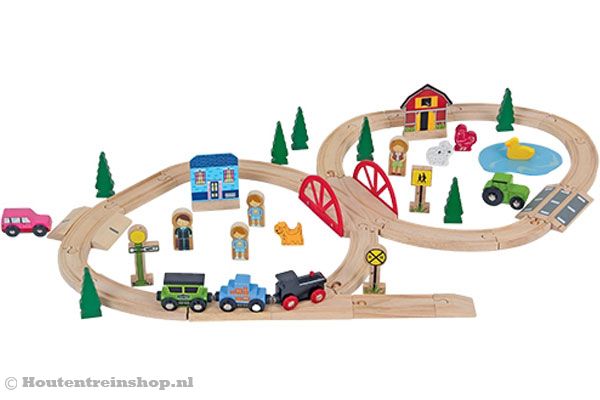 Mentari houten treinset 51 dlg geschikt voor kinderen vanaf 3 jaar.