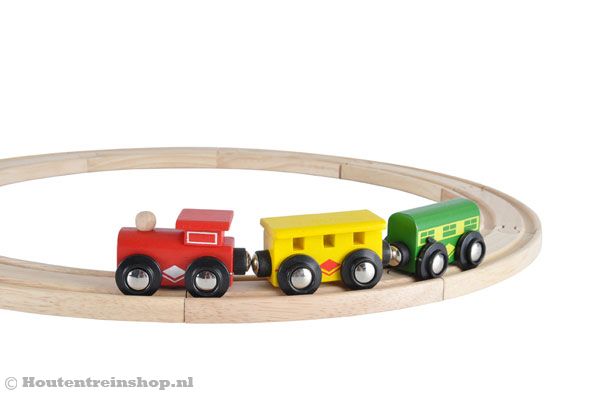 Rode trein met 2 wagonnetjes.