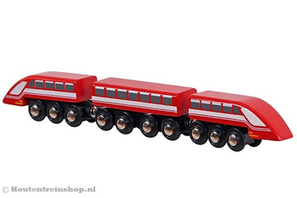 Rode hogesnelheidstrein van Mentari.